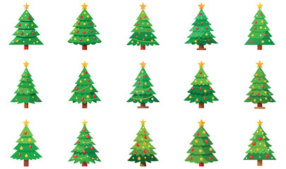 Set of Christmas trees isolated on white background 