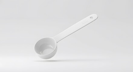 A Clean Minimalist Product Shot of a White Plastic Measuring Scoop on a White Background