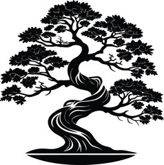 Twisted Bonsai Tree Silhouette Vector | Nature, Japanese Art & Decorative Line Art