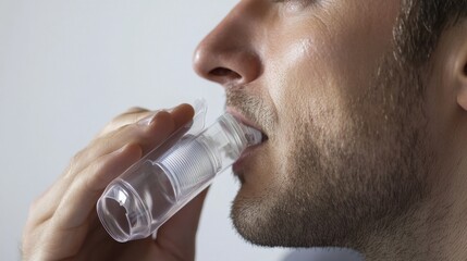 Man Using a Spacer for Inhalation