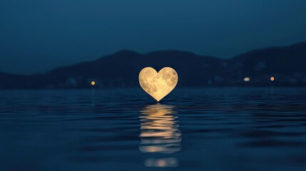 Fototapeta premium A heart shaped moon reflecting onto serene water at dusk