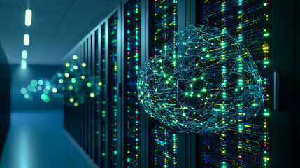 Glowing Digital Sphere In Server Room