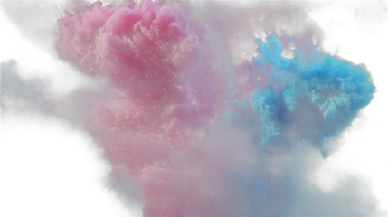 a colorful explosion of blue and pink smoke with a on a transparent background, PNG image, PNG file, Generative art.