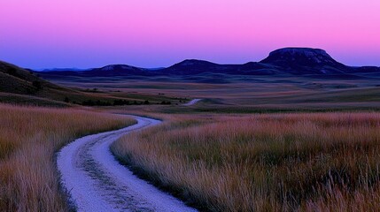 Obraz premium A winding dirt road leads through the beautiful rural landscape
