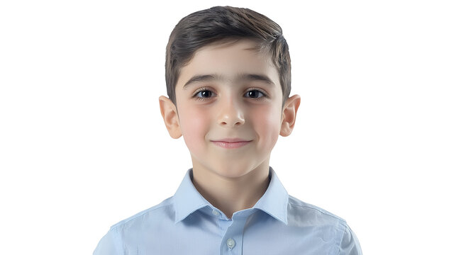 portrait of a young boy in a blue shirt with a smile on his face photo on a transparent background, PNG image, PNG file, Generative art.
