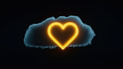A glowing yellow heart is inside a fluffy white cloud