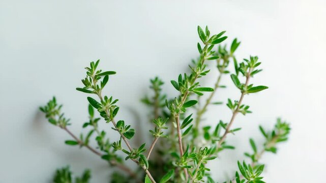 Closeup of spice: fresh thyme isolated on a white background.