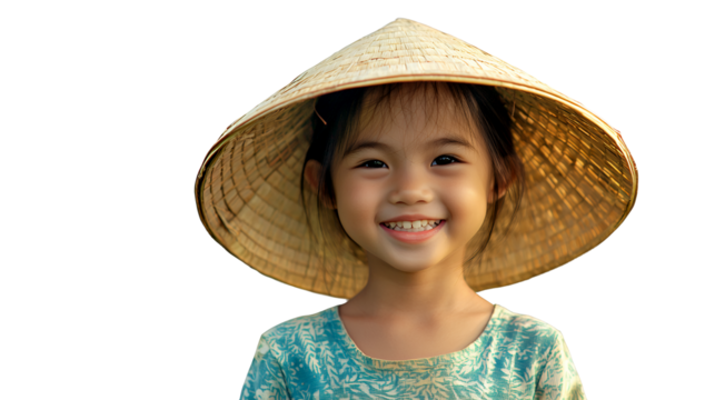 a little girl wearing a big hat smiling for a portrait on a transparent background, PNG image, PNG file, Generative art.