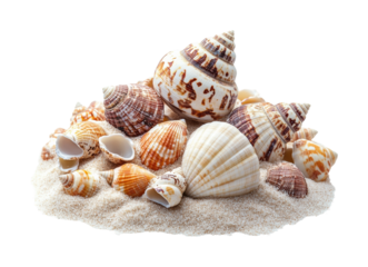 Collecting seashells beach nature sandy shoreline isolated on transparent background, png