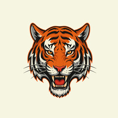 Fototapeta premium Majestic Tiger Head Illustration Fierce Orange Stripes, Powerful Gaze