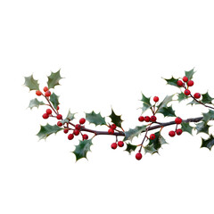 Branch of berries christmas decoration item isolated on transparent background PNG
