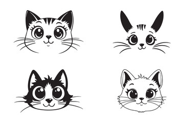 Cute Cartoon Cat Faces Vector Art Adorable Kitty Head Illustrations