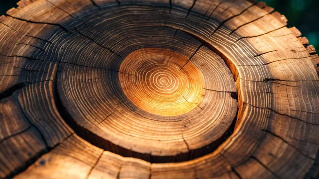 Cross-section of a cut oak tree trunk showing growth rings.