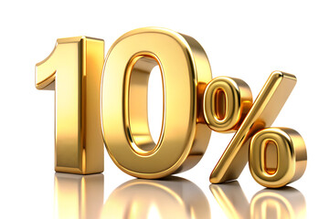 3d golden ten percent 10 isolated on white background PNG. GENERATIVE AI