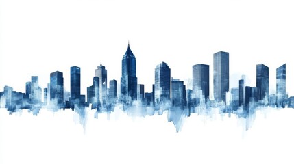 Obraz premium A stunning watercolor skyline of urban buildings showcasing tall structures and a modern cityscape.