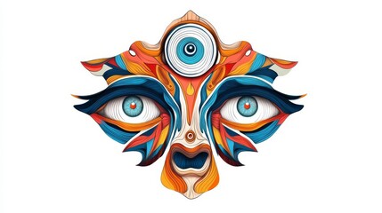 Vibrant and colorful artistic depiction of a face with symbolic elements representing culture and spirituality.