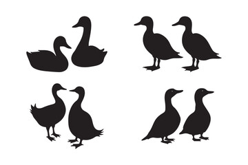 Duck Couple Silhouettes Vector Set Standing and Floating Duck Clipart