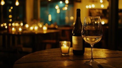 Minimalist wooden table with soft abstract bokeh, warm and inviting ambiance