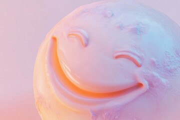 Fototapeta premium A pastel-colored sphere with a smiling face, textured surface, abstract art.