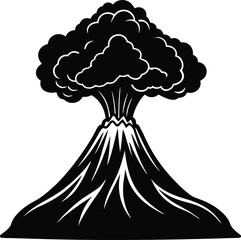 Volcano Eruption Silhouette Vector | Lava, Nature & Disaster Line Art