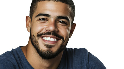 Obraz premium a young man with a beard smiling for a photo on a transparent background, PNG image, PNG file, Generative art.