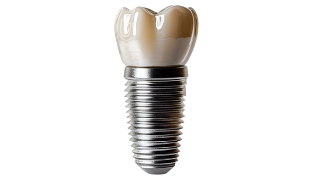 Dental implant with intricate metal texture on white background, suitable for informative dental presentations or marketing materials Generative AI