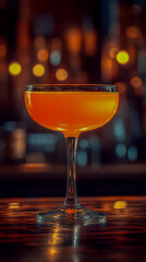 Photorealistic classic Monkey Gland cocktail served in a vintage glass against a softly lit bar background