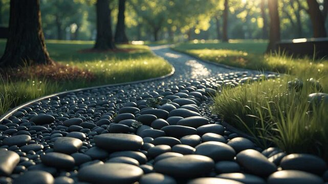 Pebbled walkway for foot massage