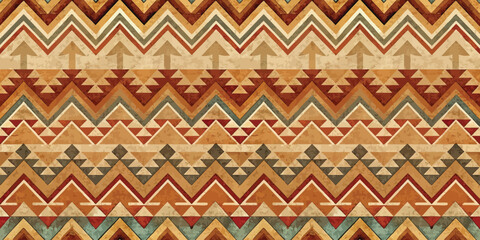 Geometric tribal pattern in warm earthy tones and rich textures.