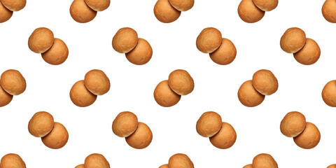 Seamless pattern of freshly baked buns isolated on white background