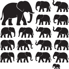 Elephant silhouette collection of African wildlife on white background