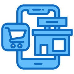 Phone Commerce and Online Shop Icon Commerce Blue Fill Design Vector Concept