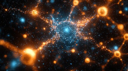 Fototapeta premium Cosmic Network: A Symphony of Orange and Blue Nebulae