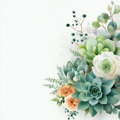 Lush watercolor succulent arrangement featuring a variety of greens and textures in a beautifully crafted clipart design