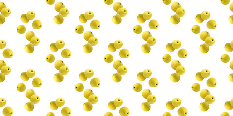 Seamless pattern of ripe golden delicious apples forming a diagonal line on white background