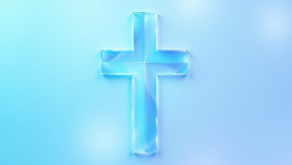Fototapeta premium A stylized graphic representation of a Christian cross against a light blue background with a subtle gradient effect.