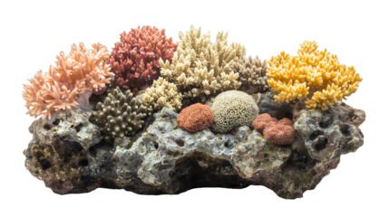 a colorful coral reef on a transparent background, PNG image, PNG file, Generative art.
