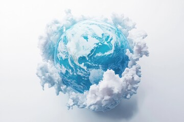 Obraz premium A vibrant Earth enveloped in fluffy clouds, symbolizing our planet's delicate beauty and the importance of environmental protection.