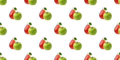 Seamless pattern of red pears and green apples creating a vibrant backdrop