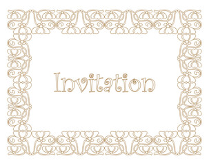 Decorative ornate golden frame in vintage style, outline floral border, greeting card, lettering invitation, vector illustration