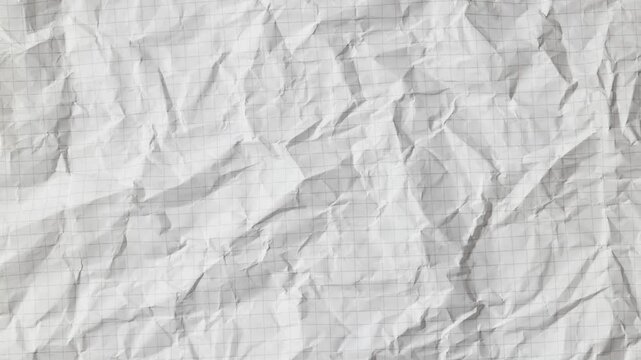 white crumpled wrinkled checkered paper sheet texture, stop motion footage video