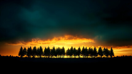 Silhouette Trees At Dramatic Sunset