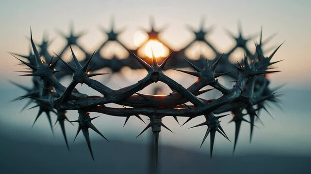 The inversion of the crown of thorns and the crown, symbolizing suffering and challenges, signifies death and resurrection, providing a context for Passion Week.
