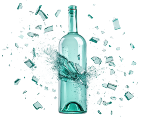 Shattering glass bottle high-speed isolated on transparent background, png
