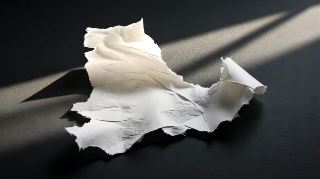 Fragment of a white paper contrasted against a backdrop. Dirty, wrinkled paper poster surface that is stuck.