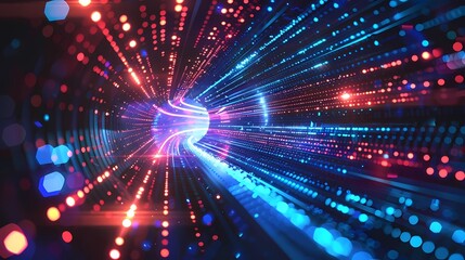 A digital Data Flow Vector Background, Big Data Technology Lines, 5G Wireless Data Transmission, High Speed Light Trails, Generative AI illustrations.