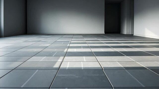 The gray tiled floor is empty and lacking in objects. The flooring spans the entire house.