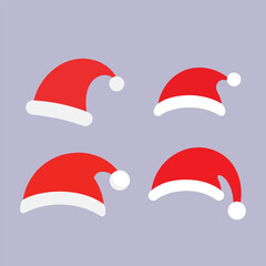 Vector set of red Santa Claus hats for Christmas holiday celebration