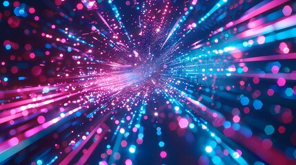 Obraz premium A digital technology metaverse neon blue pink background, cyber information, abstract speed connect communication, innovation future meta tech, Generative AI illustrations.