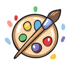 Fototapeta premium Simple cartoon art icon of an artists palette with paint brush